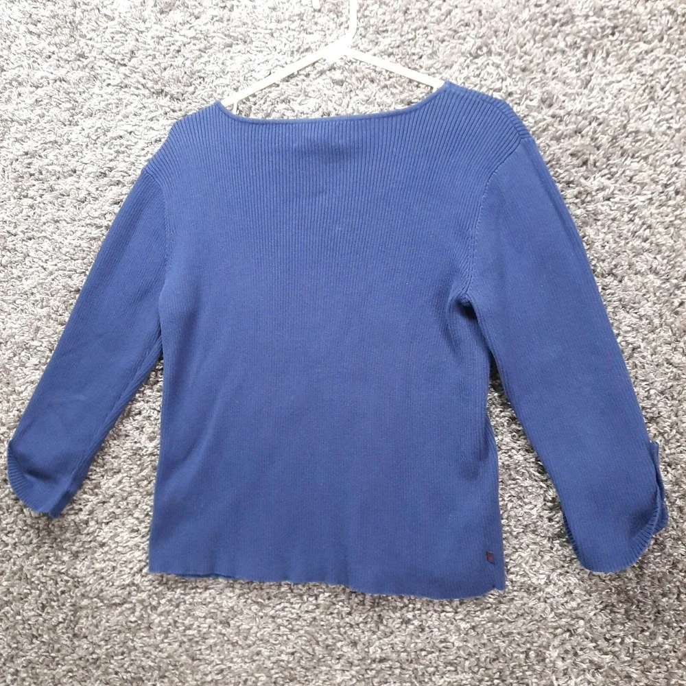 Ralph Lauren LRL‎ Sweater Women XL Blue 3/4 Roll Tab Boat Neck Pullover Top